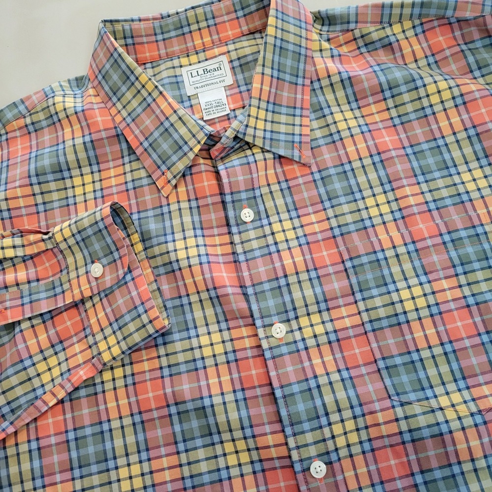 LL Bean Mens XXXL-Tall Plaid Button Down Shirt Multi-Color Traditional Fit 2mop0